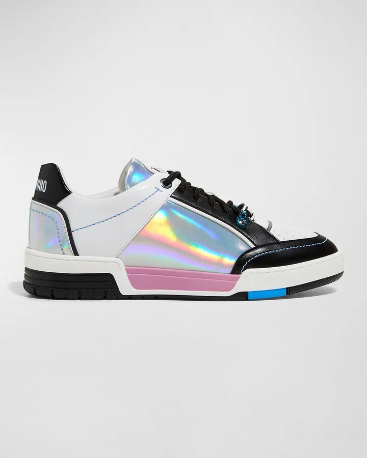 Men's Iridescent Colorblock Leather Low-Top Sneakers