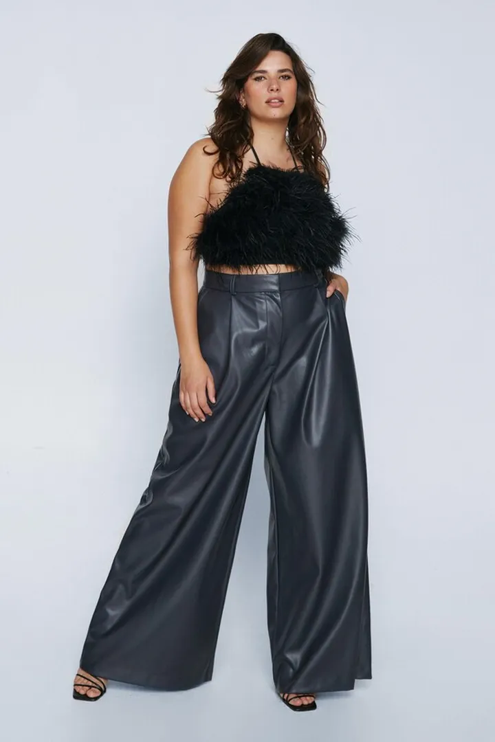 Nasty Gal Womens Plus Size Faux Leather Wide Leg Pants