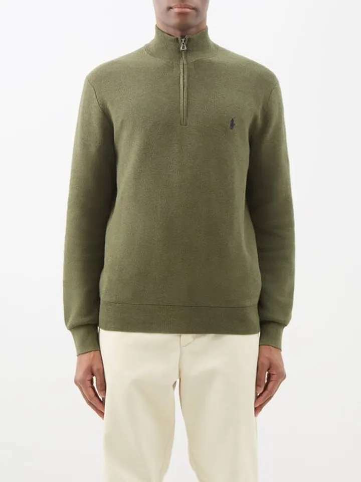 Logo-embroidered Half-zip Cotton-piqué Sweater