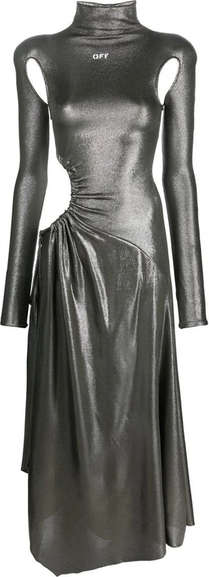 Cut-Out Roll-Neck Metallic-Finished Dress