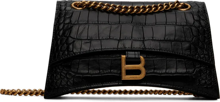 Balenciaga Black Croc-Embossed Small Crush Shoulder Bag