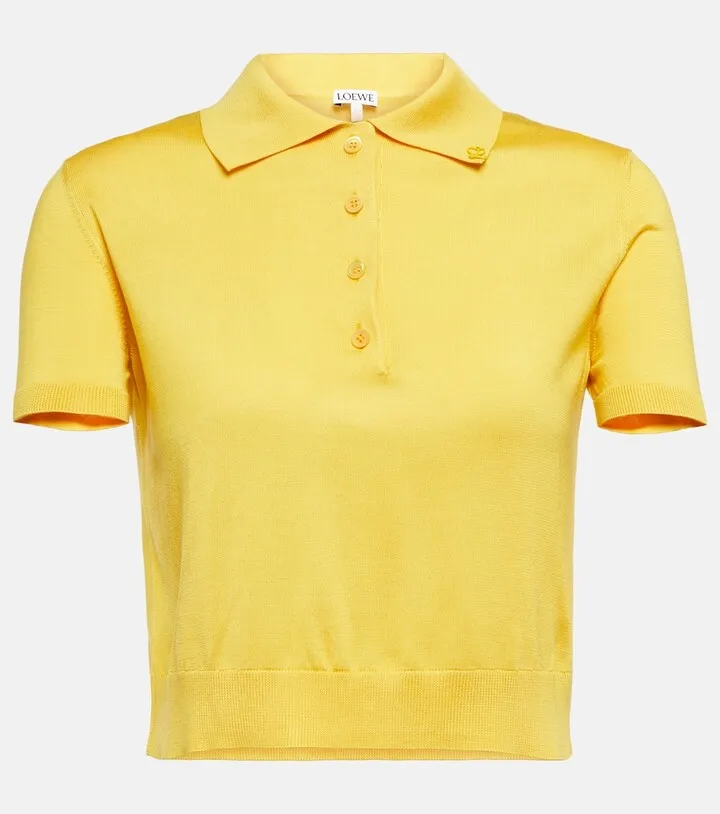Cropped silk-blend polo shirt
