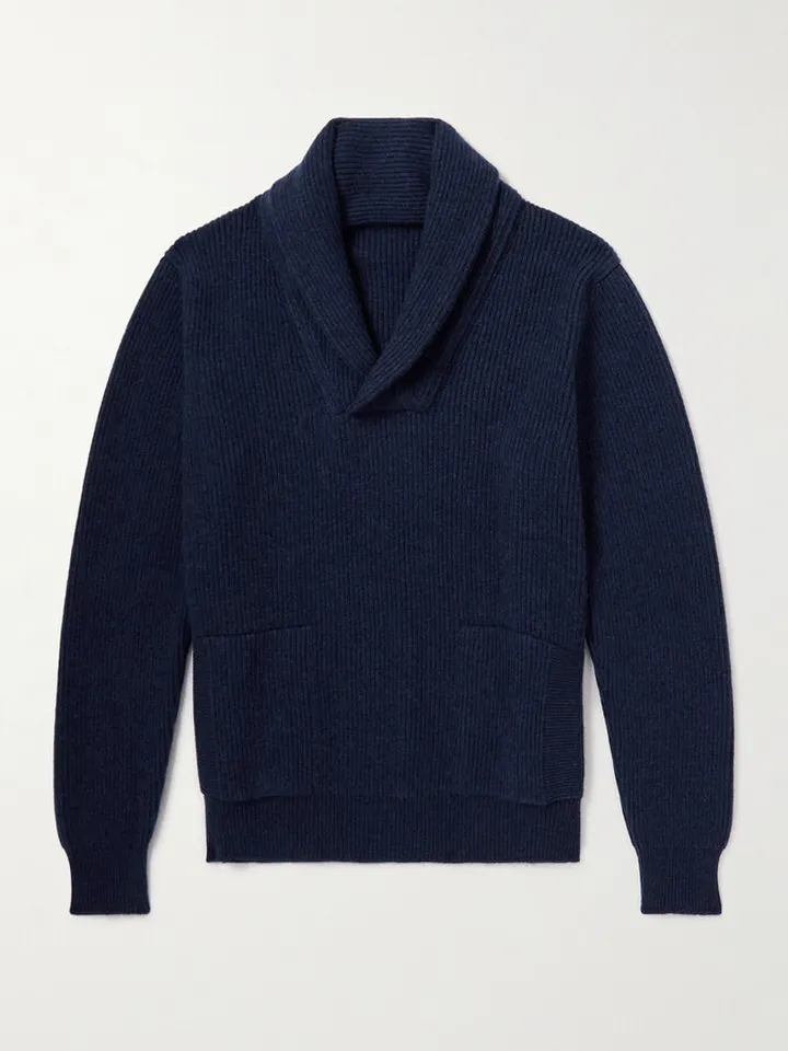 Shawl-Collar Ribbed Cashmere Sweater