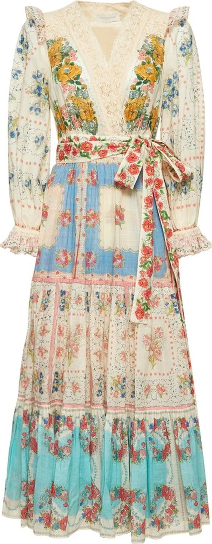 Clover patchwork cotton midi wrap dress
