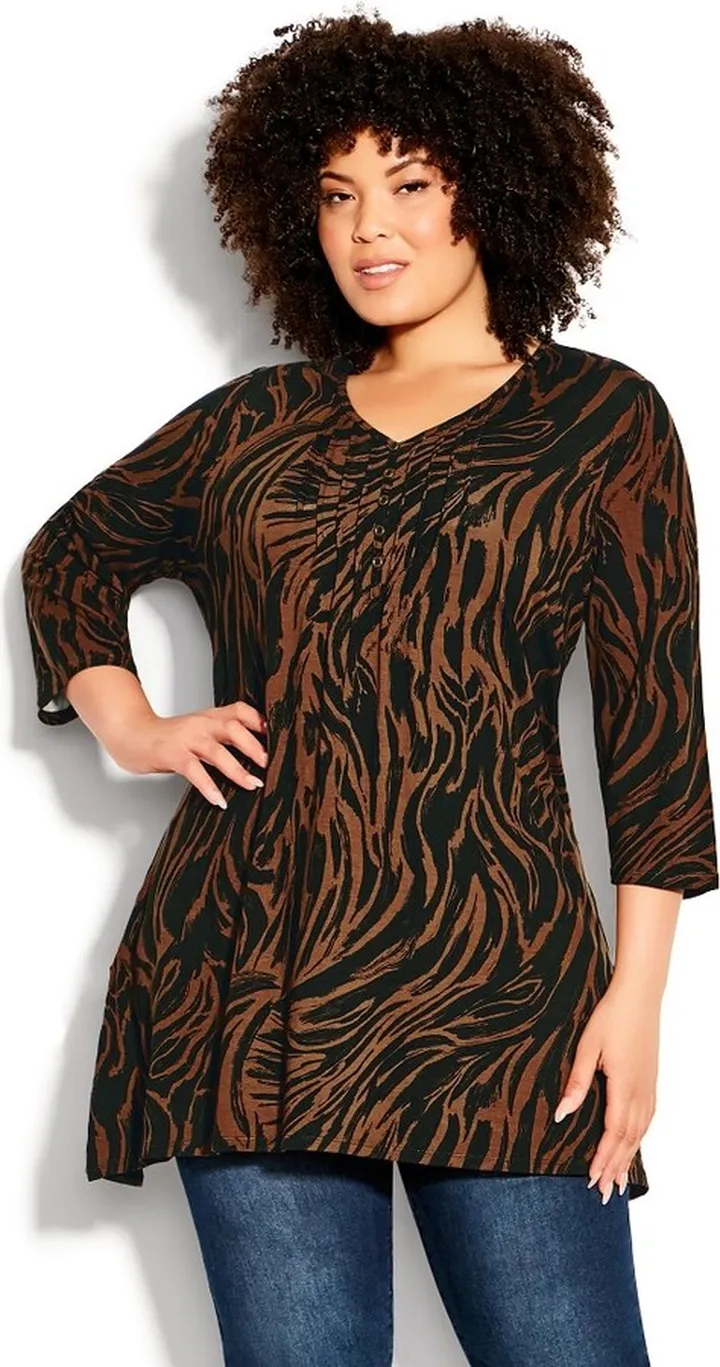 AVENUE| Women's Plus Size Valerie Print Tunic - brown - 16W