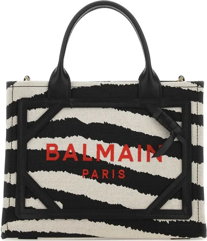 Balmain B-Army Small Zebra Printed Tote Bag