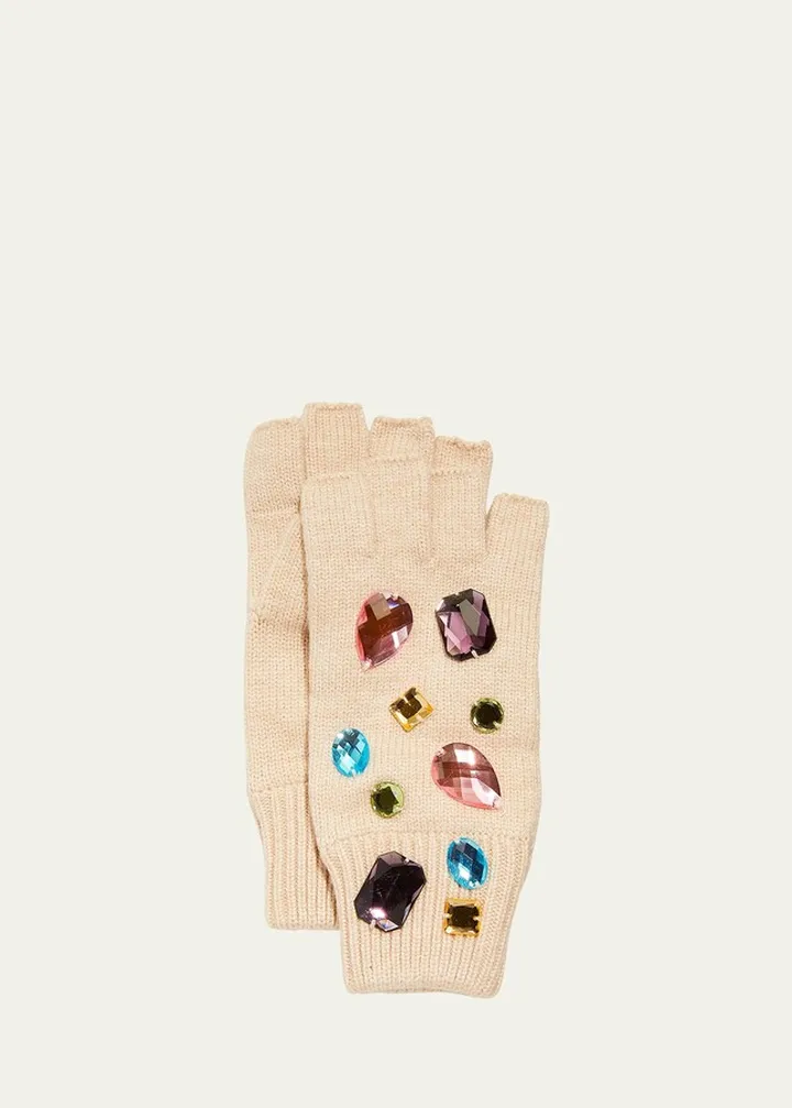 Mixed Jewel Fingerless Knit Gloves