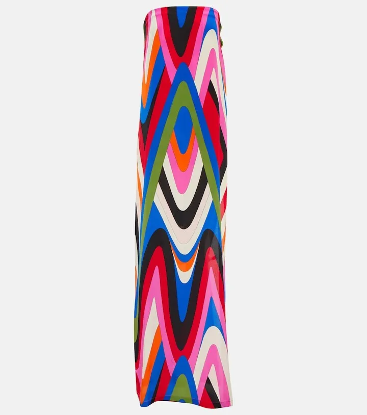 Printed strapless maxi dress