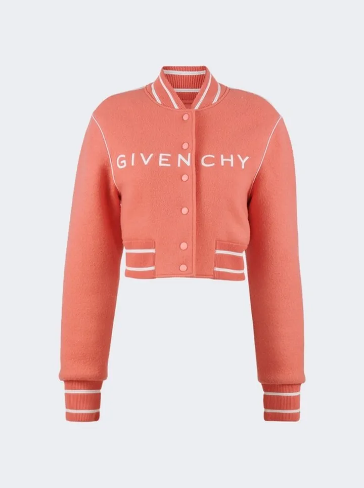 Cropped Bomber Varsity Jacket Coral