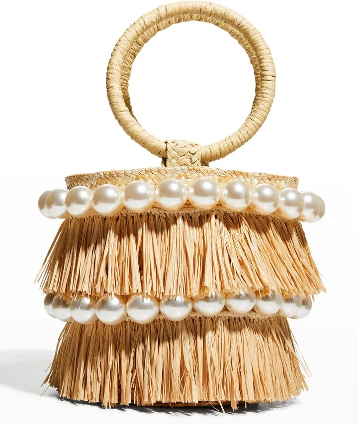 Liv Straw Pearly Bucket Tote Bag