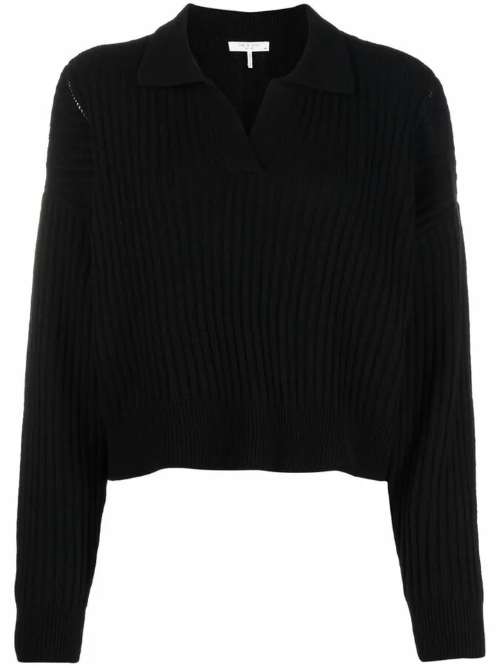 Ribbed-Knit Longsleeved Polo Jumper