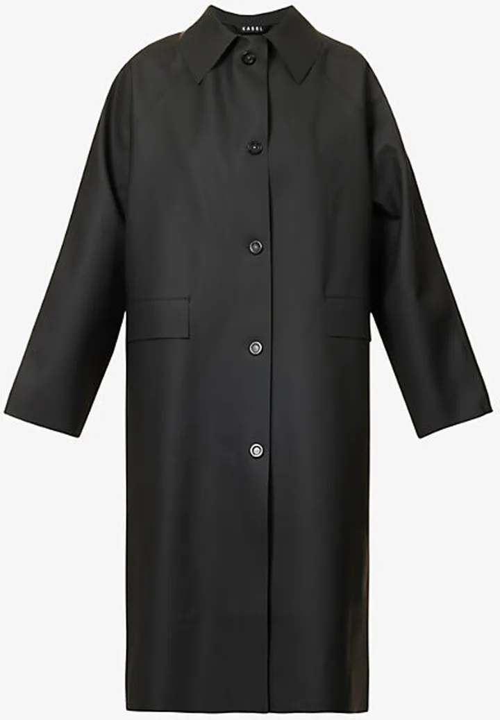 Womens Black Original Single-breasted Faux-leather Coat