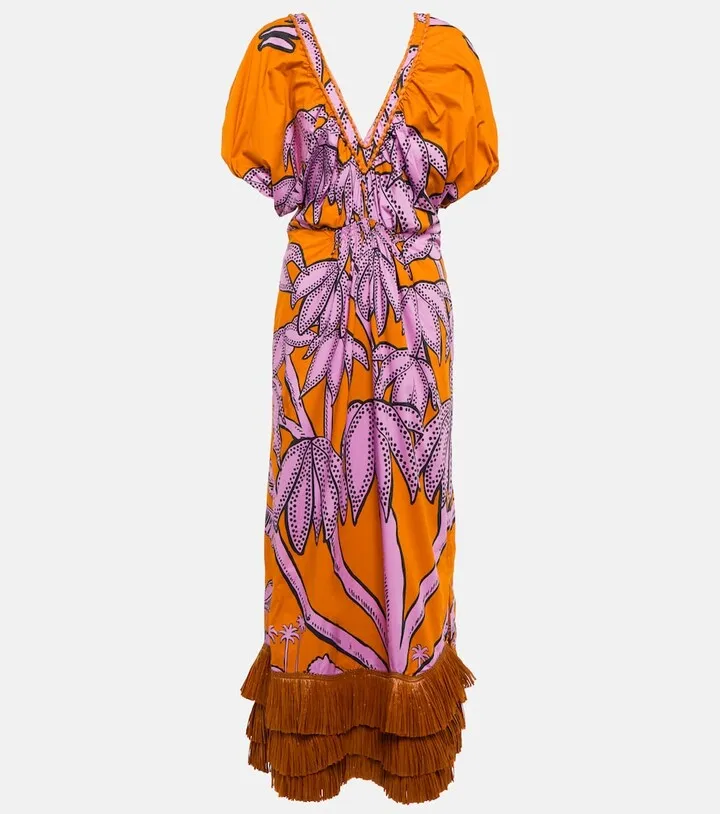 Printed cutout cotton maxi dress