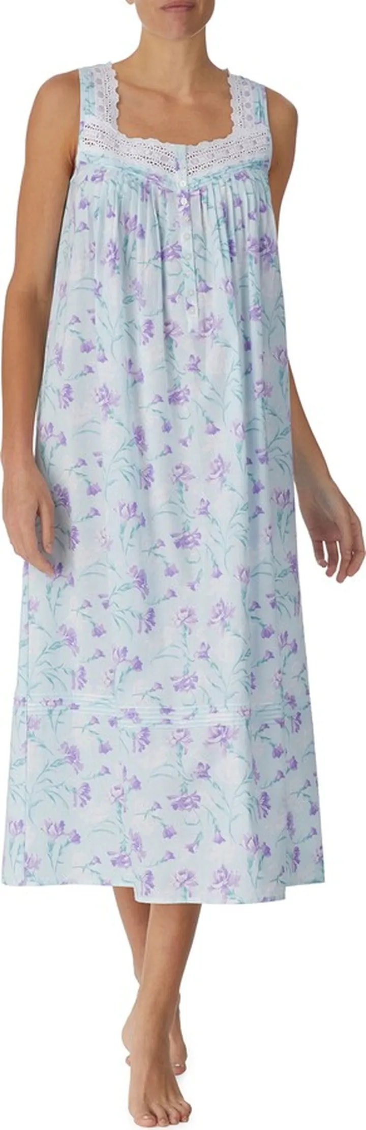 Sleeveless Eyelet Trim Cotton Ballet Nightgown