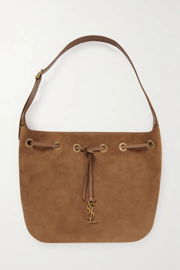 SAINT LAURENT - Paris Vii Medium Leather-trimmed Suede Shoulder Bag - Brown