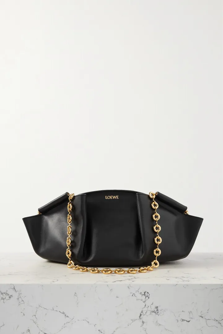 Loewe - Paseo Small Pleated Leather Shoulder Bag - Black