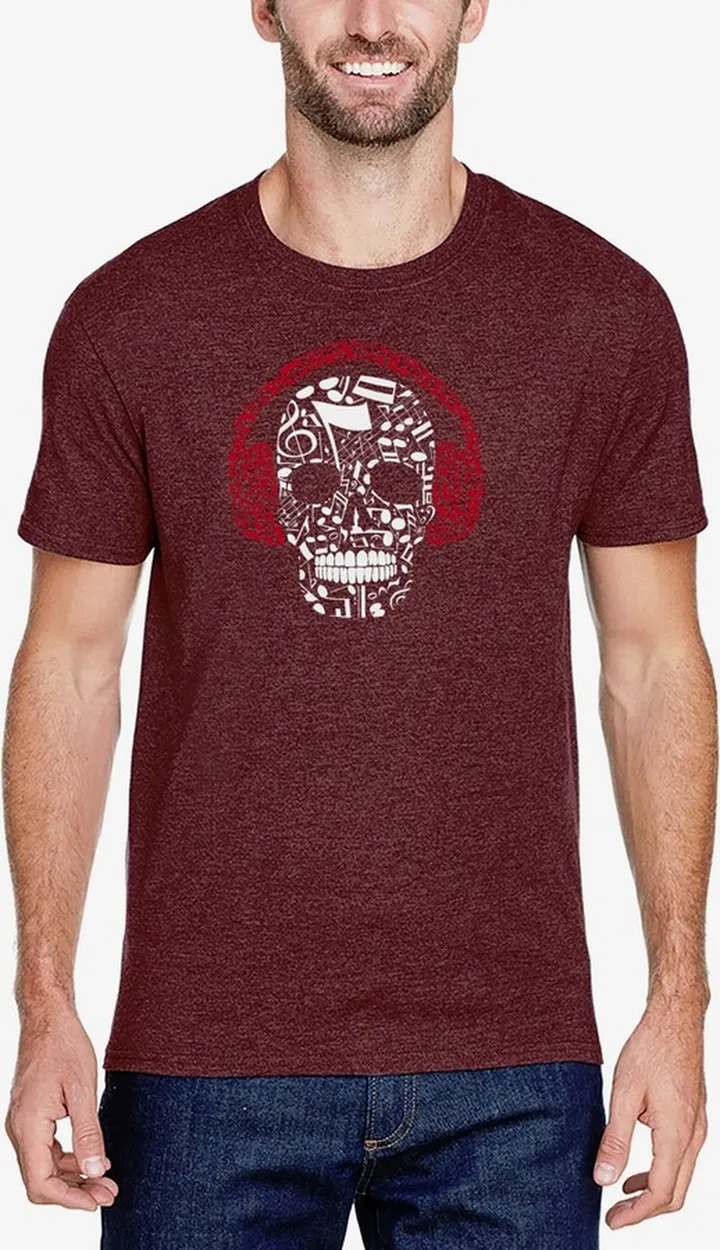 La Pop Art Men's Premium Blend Word Art Music Notes Skull T-shirt