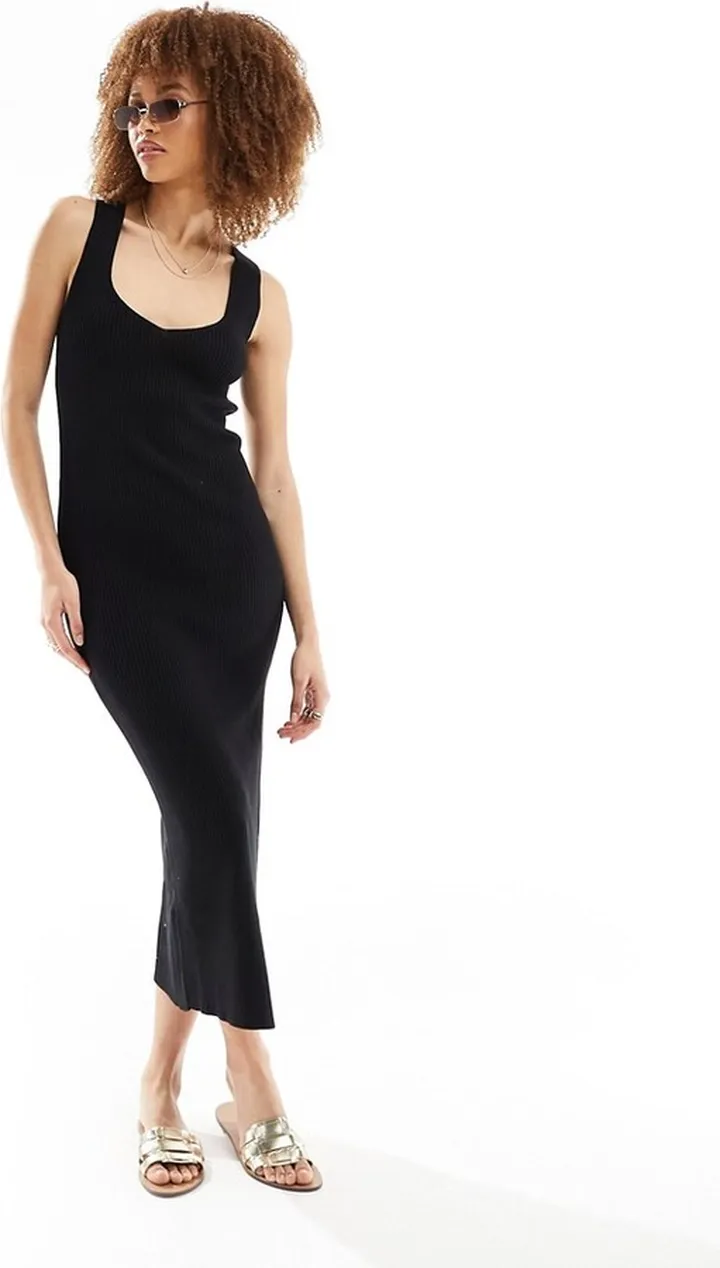 ASOS DESIGN knitted v neck midi dress in black