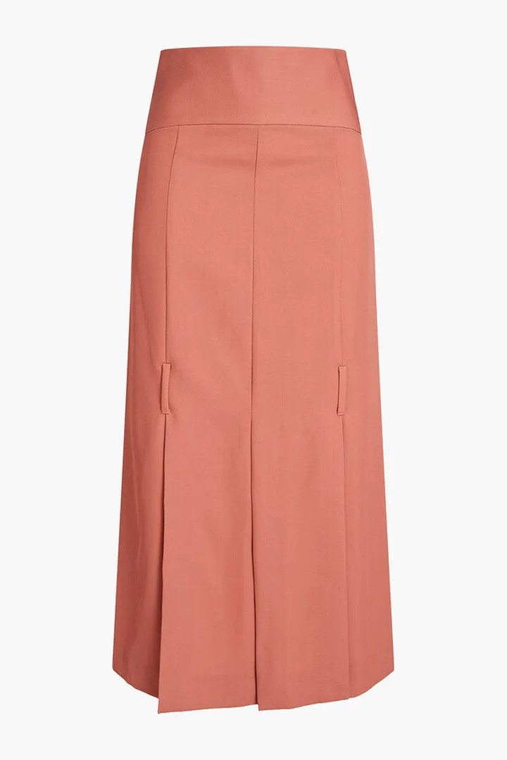 Pleated gabardine midi skirt