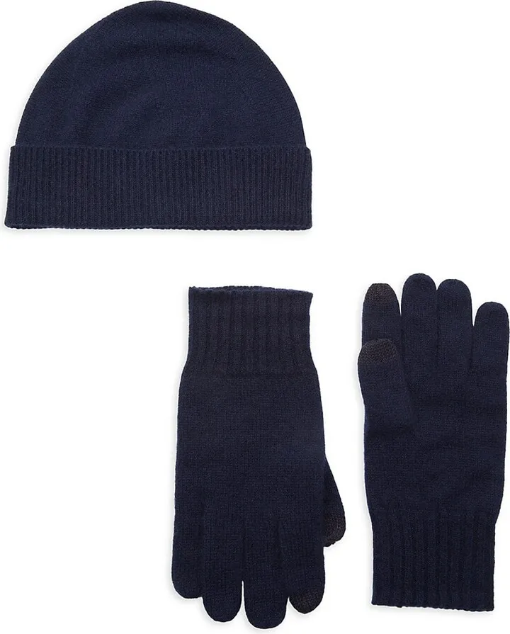 2-Piece Ribbed-Cuff Cashmere Beanie & Gloves Set