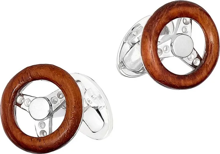 Sports Car Wood Rhodium-Plated Cufflinks