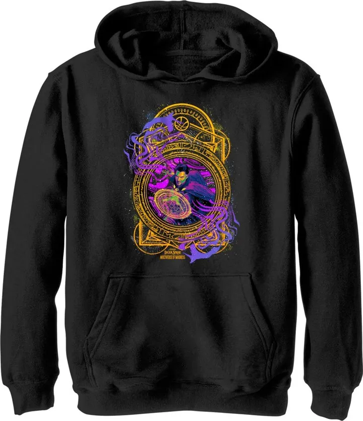 Boy's Marvel Doctor Strange in the Multiverse of Madness Neon Magic Pull Over Hoodie - Black - Large
