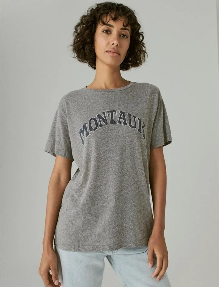 Lucky Brand Women's Montauk Boyfriend Tee - Medium Dark Grey Small