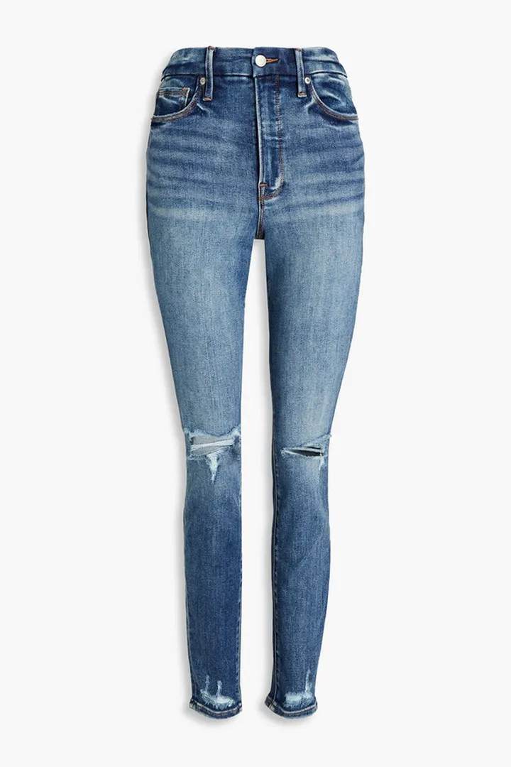 Good Waist distressed high-rise skinny jeans