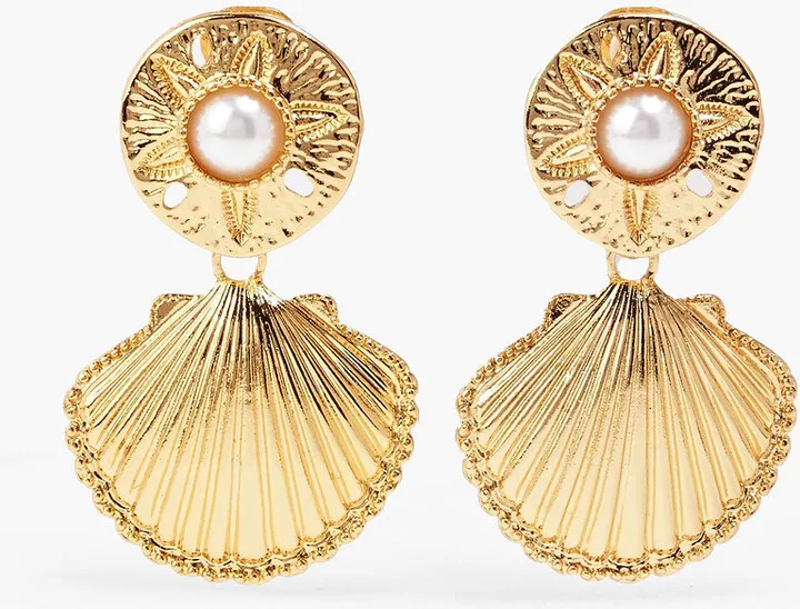Gold-tone faux pearl clip earrings