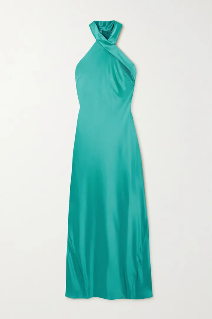 Galvan - Pandora Satin Halterneck Maxi Dress - Blue