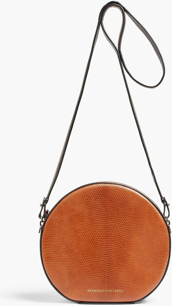 Bead-embellished snake-effect leather shoulder bag