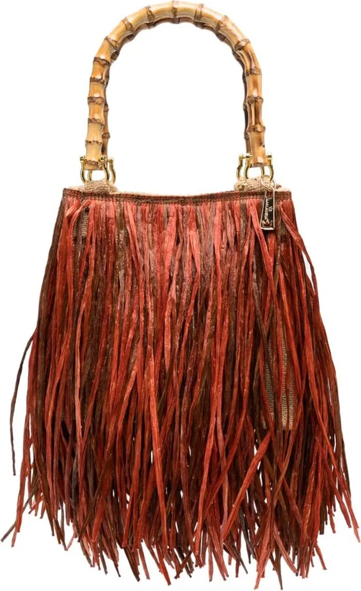small Lampione fringed-raffia tote bag