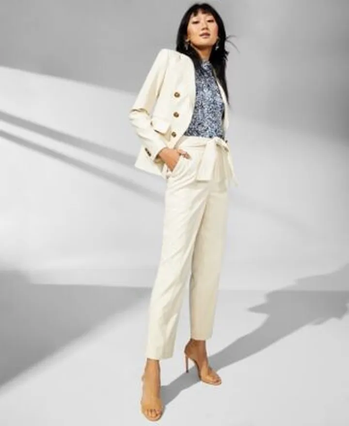 Dkny Womens Faux Leather Blazer Tie Waist Pantsuit