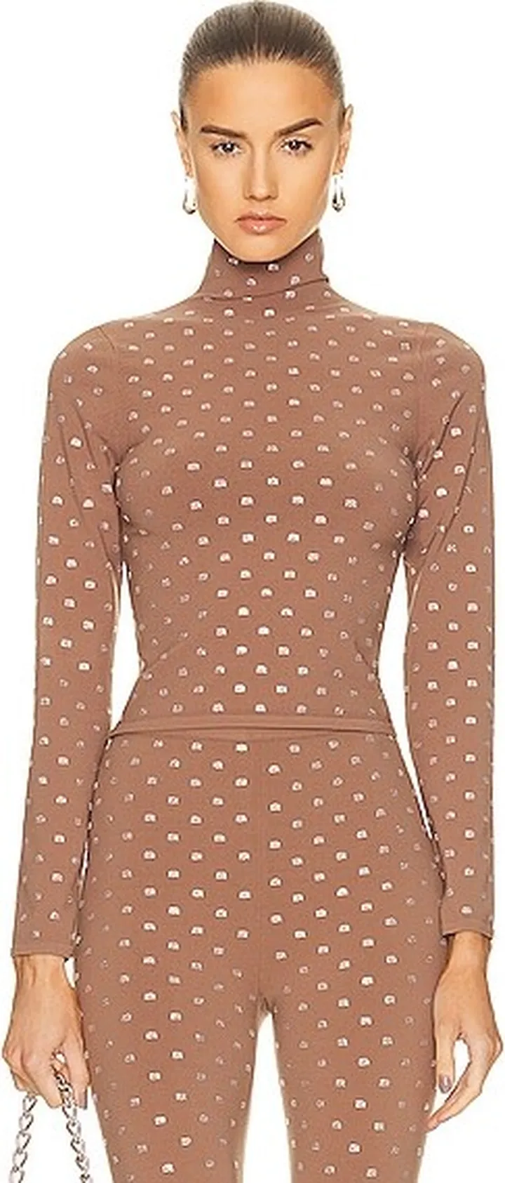 Alexander Wang Crystal Logo Turtleneck Top in Beige
