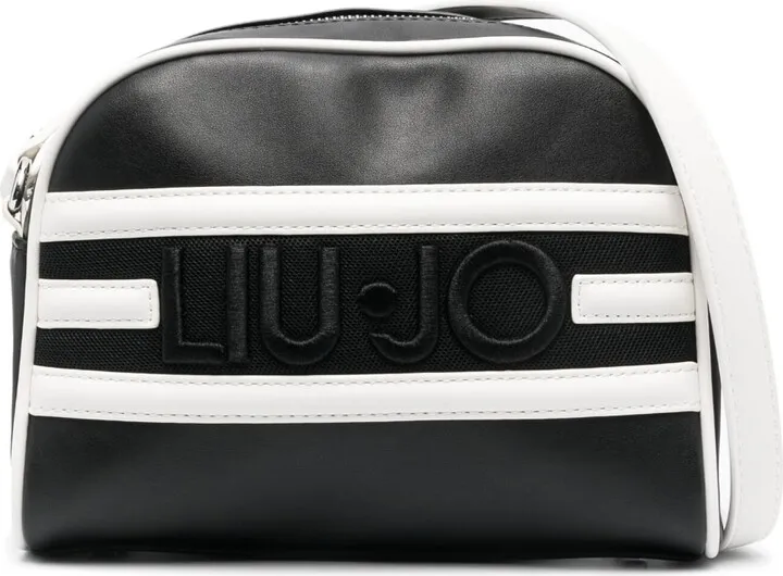 Logo-Embroidered Striped Shoulder Bag