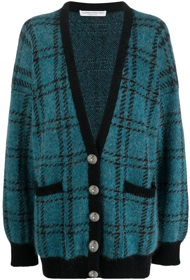 checked V-neck cardigan