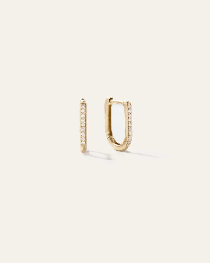 14K Gold Pave Diamond U Hoops