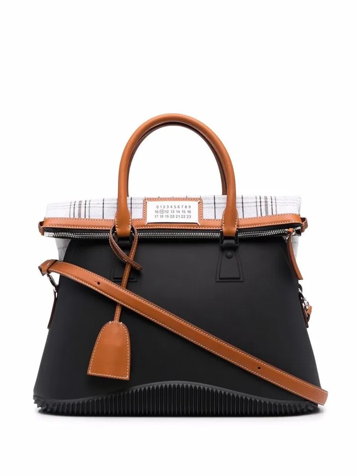 Check-Print Panel Tote Bag