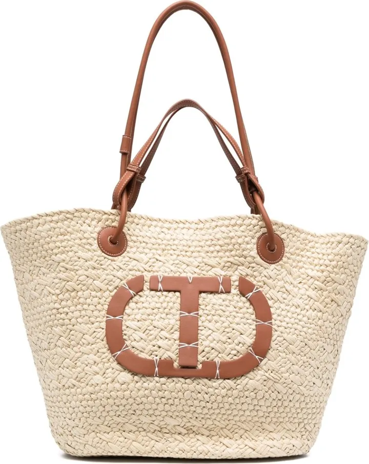 Woven-Wicker Logo Tote Bag