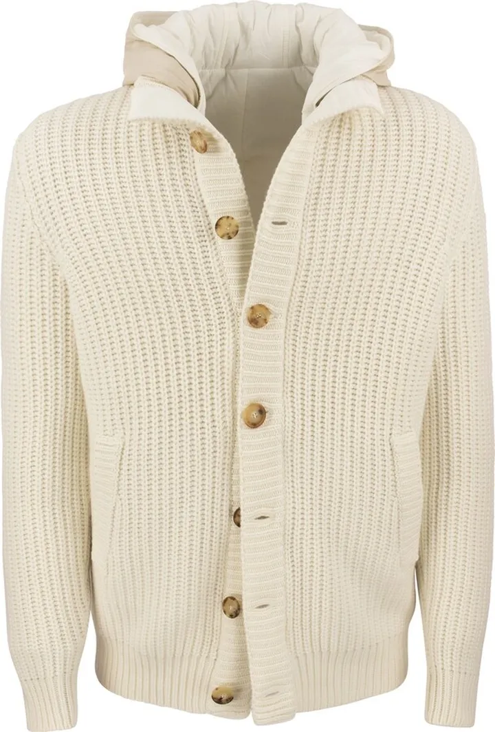 Cashmere Knitted Outerwear With Down Filling And Detachable Hood