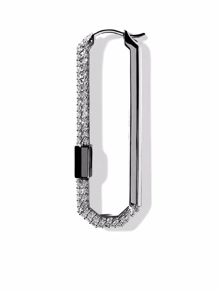 18kt black gold large Lock pave diamond earring