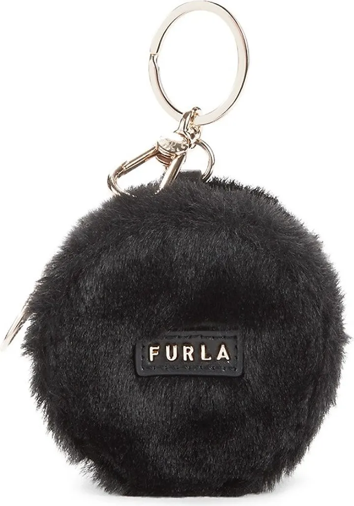 Faux Fur & Leather Logo Keychain