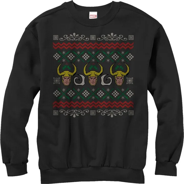 Men's Marvel Ugly Christmas Loki Sweatshirt - Black - Medium