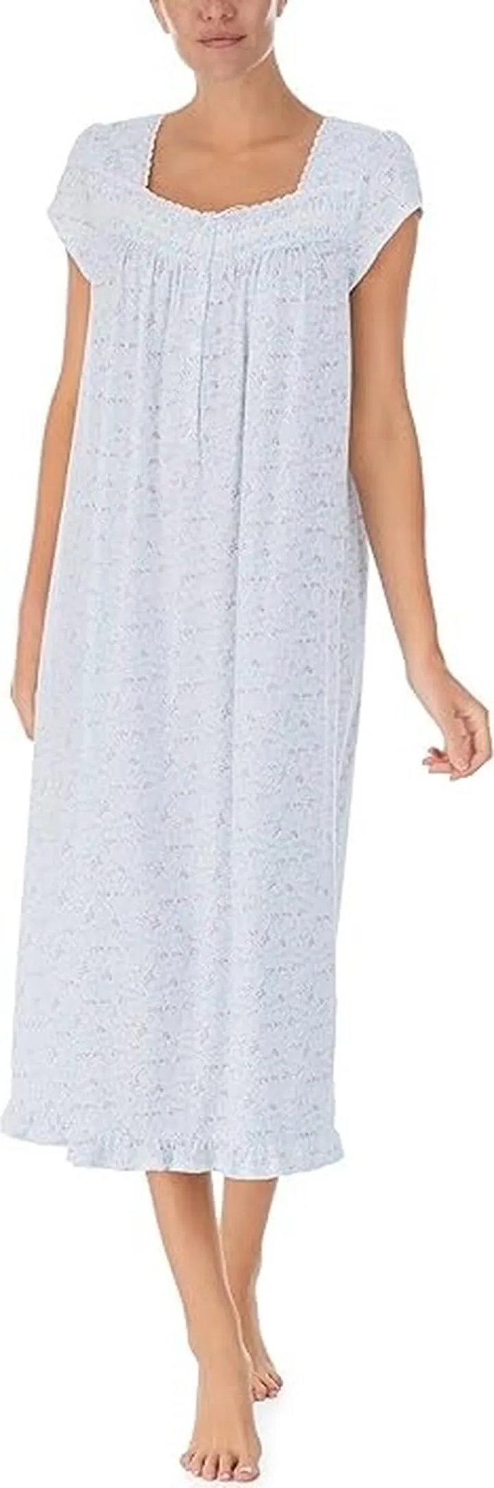 Eileen West Cap Sleeve Long Gown (White Ground Floral) Women's Pajama