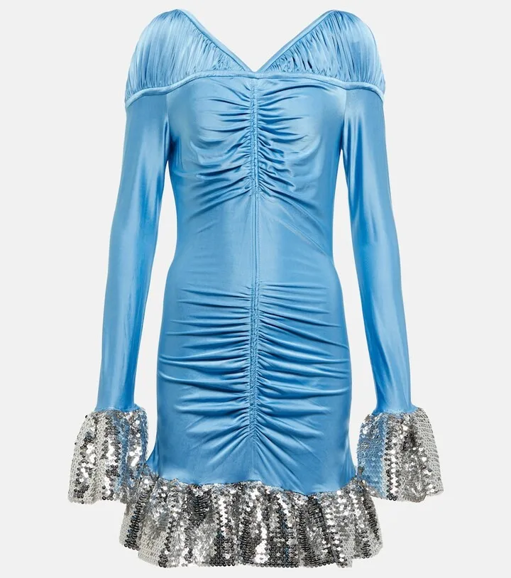 Embellished ruched lame minidress
