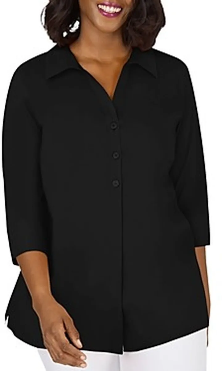 Foxcroft Plus Pamela Split Neck Shaped Tunic