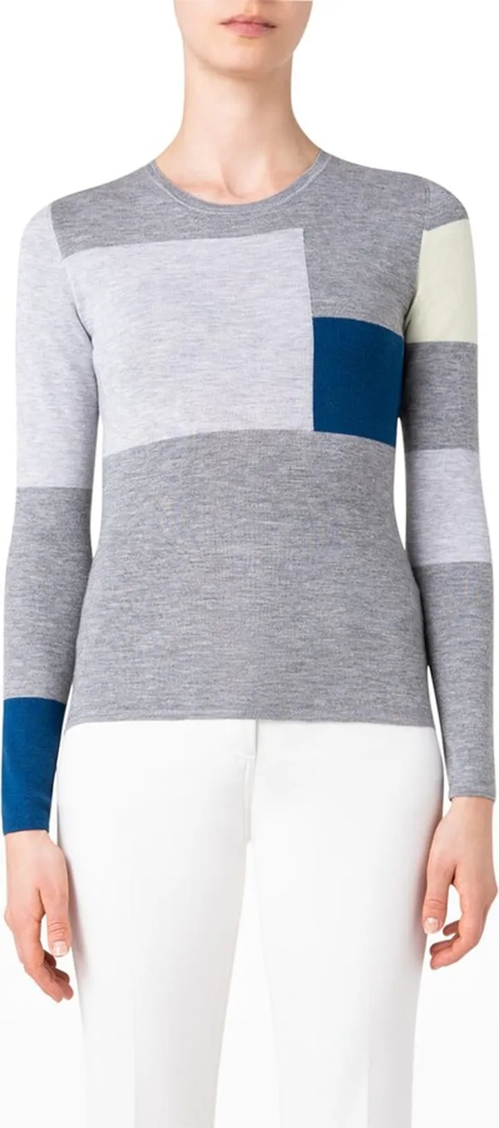 Printed Long-Sleeve Cashmere Top