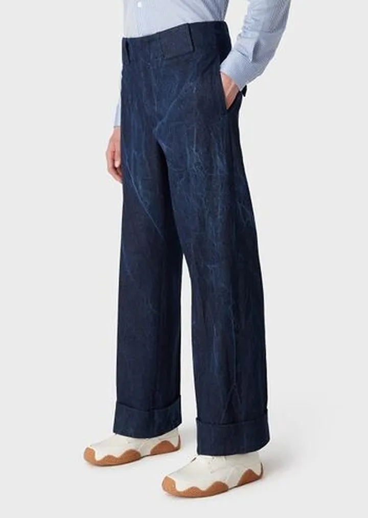 Stone-washed denim trousers
