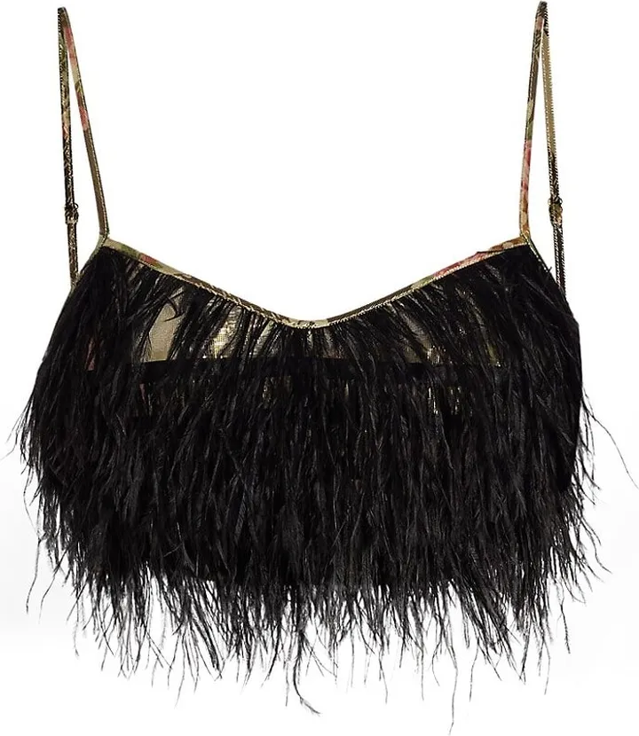 Dusty Feather-Embellished Cropped Cami