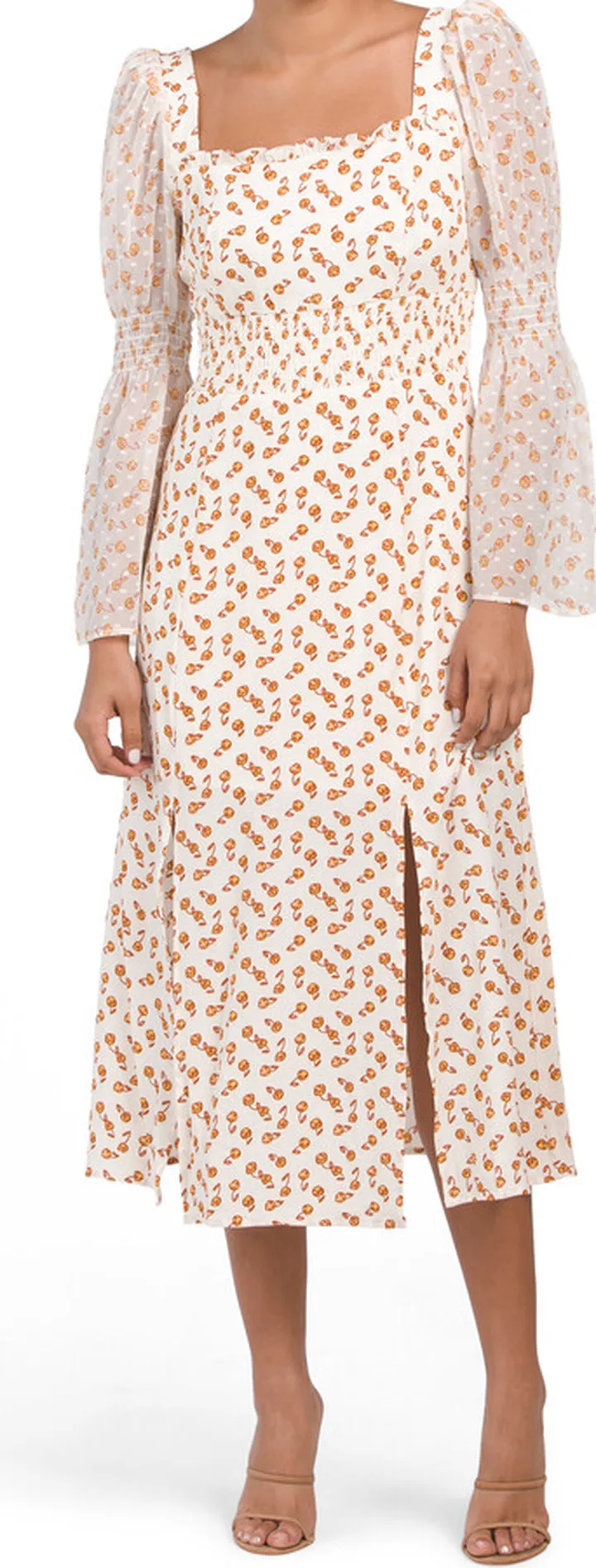 Francine Long Sleeve Floral Smocked Midi Dress